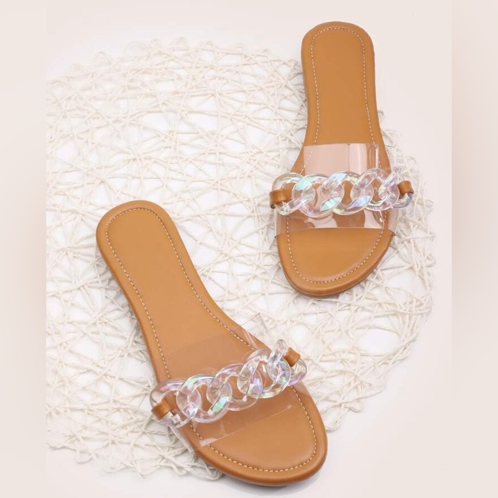 🆕 Clear Chain Detail Nude Flat Sandals